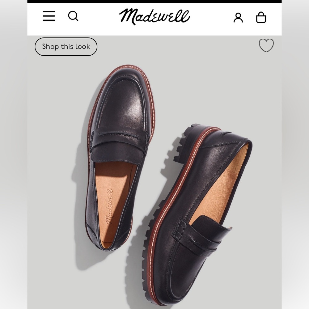 Madewell Corinne Black Leather Lug Sole Penny Loafers